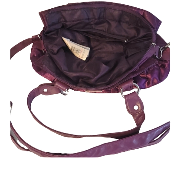 Tally Weijl Ruched Purple Satin and Faux Leather Shoulder Bag - Picture 4 of 12